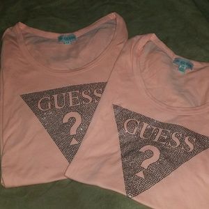 NWOT  2 GUESS tees blush big logo in crystals